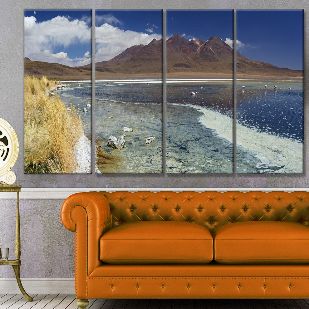 Desert Lake Laguna Canapa on Sunny Day, Seashore Canvas Art, 48"x28", 4 Panels
