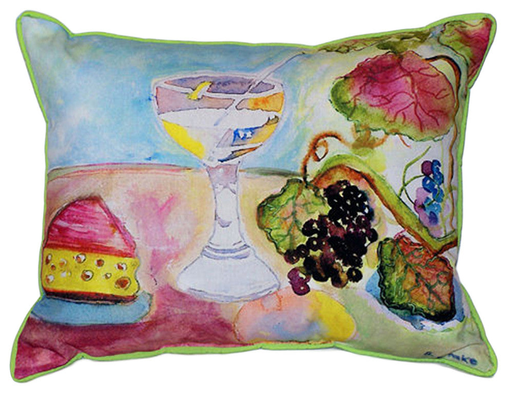 Betsy Drake Wine and Cheese Extra Large 20 X 24 Indoor / Outdoor Pillow