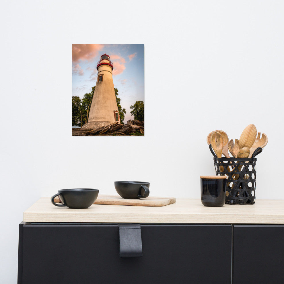 Marblehead Lighthouse at Sunset From the Shore Unframed Wall Art Prints, 11" X 14"