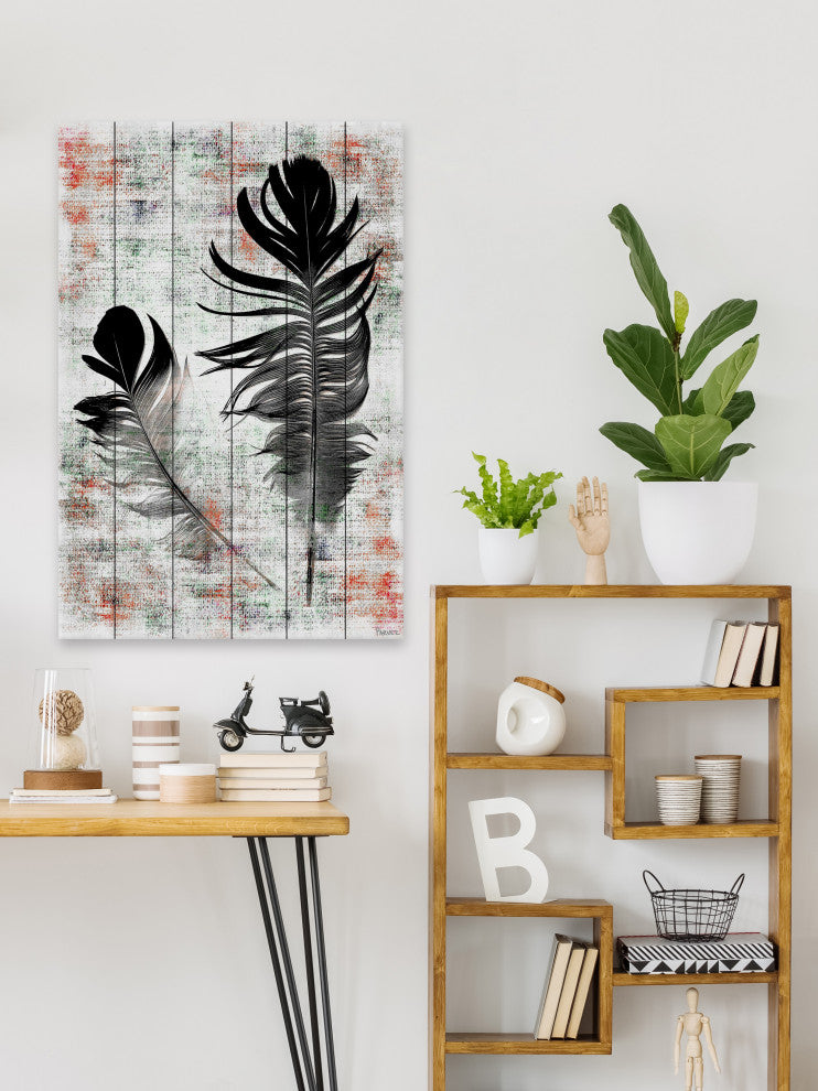 "Black Feathers" Print on White Wood, 40"x60"