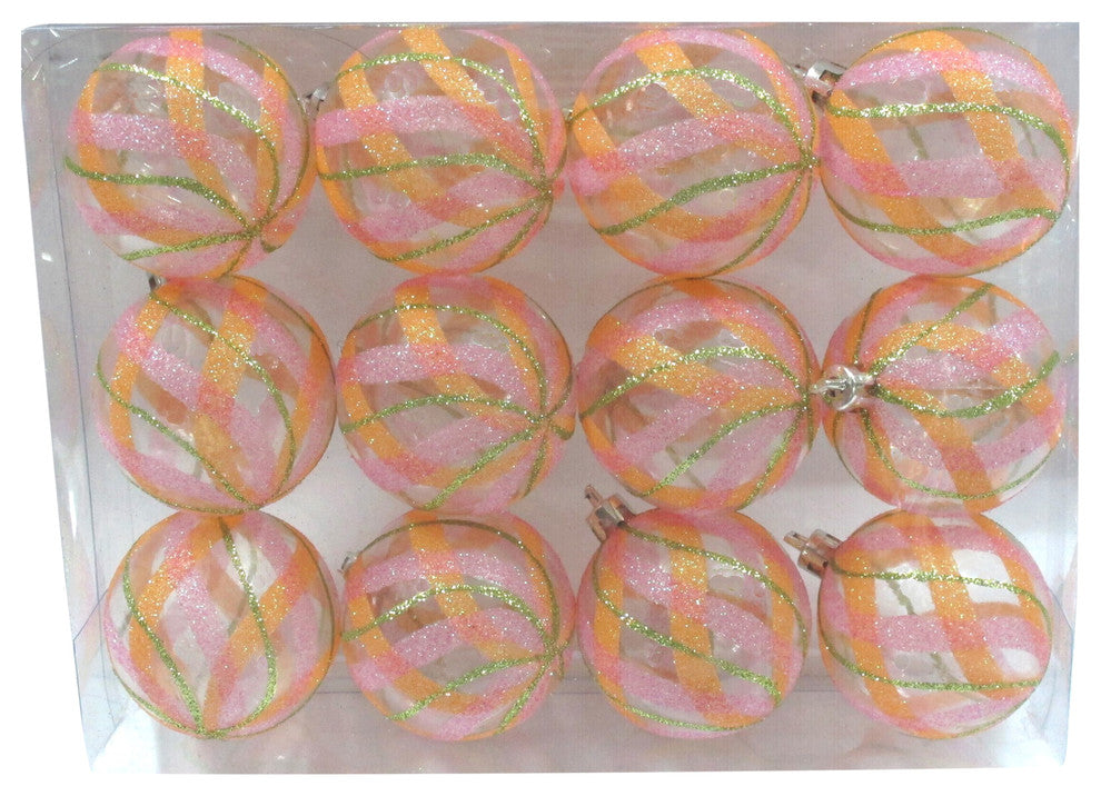 Clear Ball Ornament With Mardi Gras Swirl Design, 12-Pack