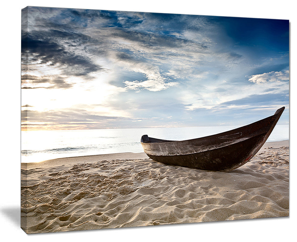 "Old Fisherman Boat" Seashore Photography Canvas Print, 20"x12"