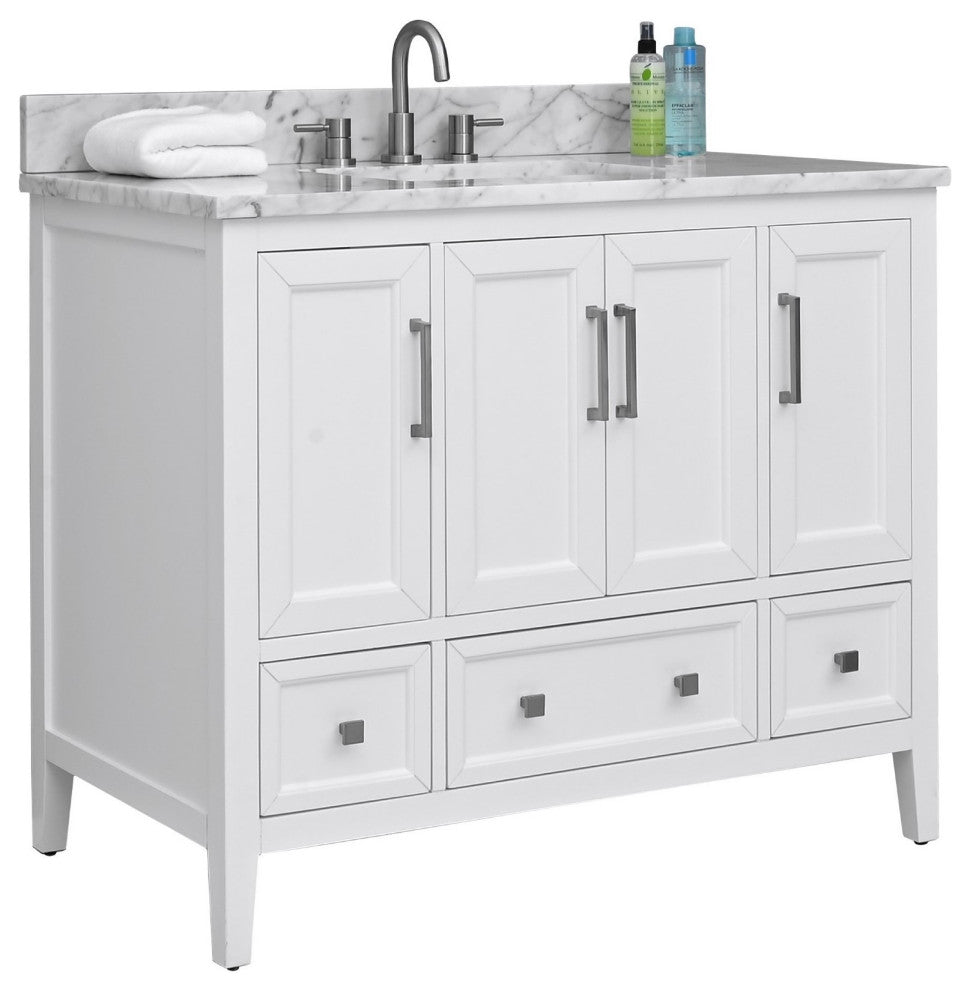 Avanity Everette 42" Vanity Combo in White and Carrara White Marble Top