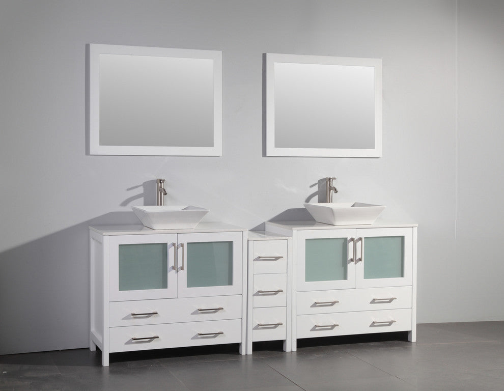Vanity Art Vanity Set With Vessel Sink, White, 84", Standard Mirror