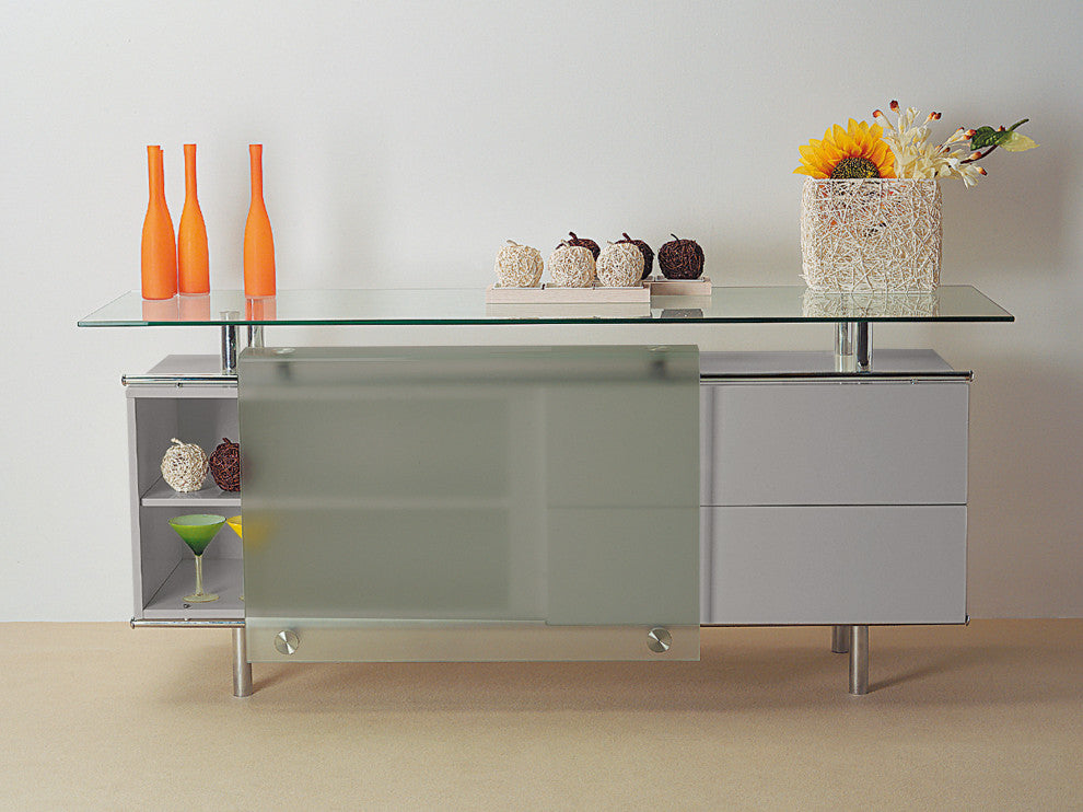 Lacquer Buffet, Sliding Glass Door, Gray