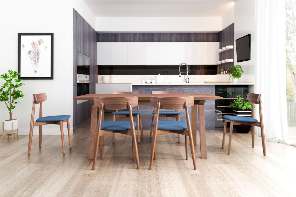 Newman Dining Chair, Set of 2 Walnut & Blue