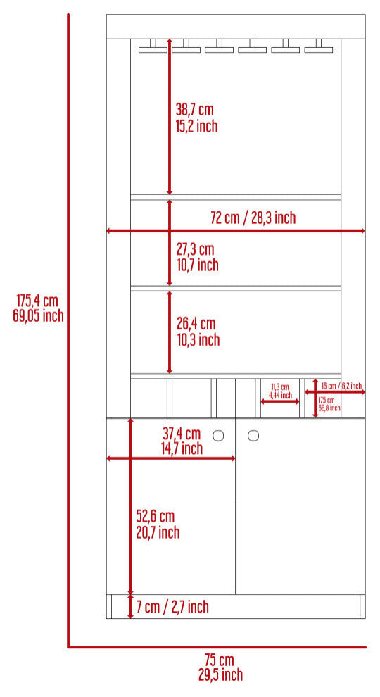 New York Bar Cabinet with Wine Rack, 5 Cubbies, and 3 Shelves, Smokey Oak