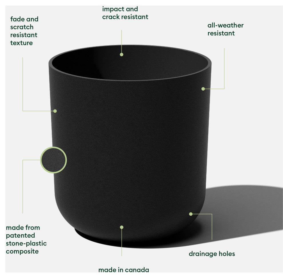 Pure Series Kona Planter, Black, 20 Inches, 1 Pack