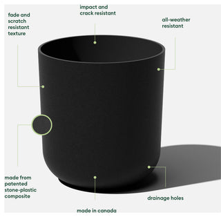 Pure Series Kona Planter, Black, 20 Inches, 1 Pack