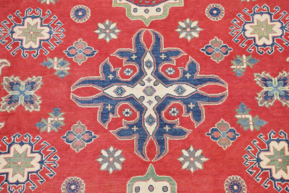 Traditional Pakistani Kazak Handmade Oriental Area Rug Wool, Red, 9'11"X7'10"