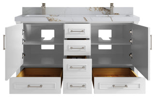 Aberdeen 60 Double Bathroom Vanity in White 2" Calacatta Gold