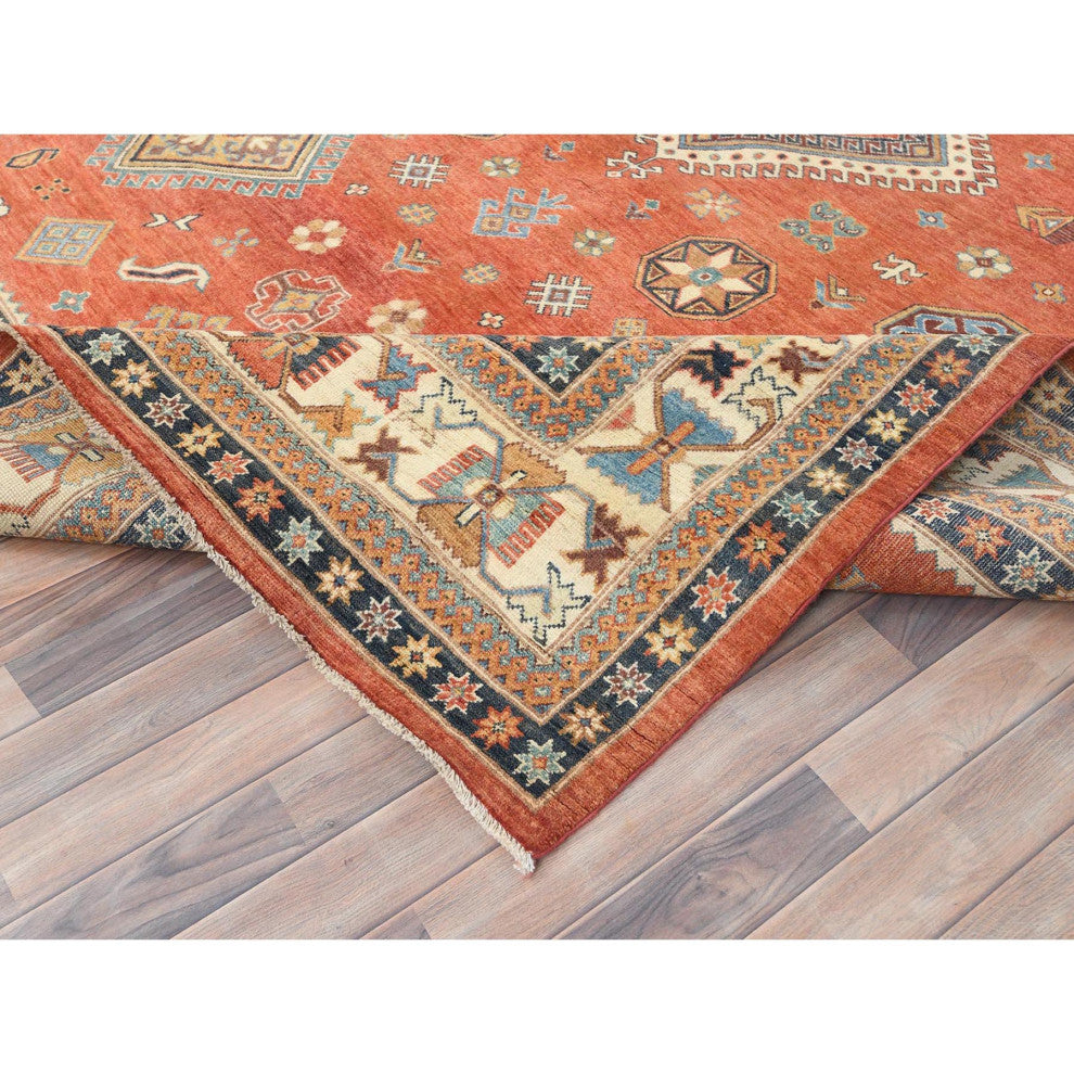 Crimson Red, Special Kazak Wool Hand Knotted Oriental Rug, 9'x11'9"
