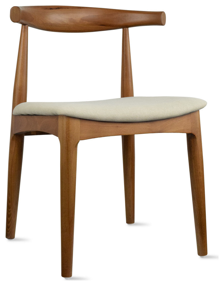 Set of 2 Modern Wooden Elbow Dining Chairs With PU Leather or Beige Fabric Seat, Espresso Beige Seat (Unassembled)