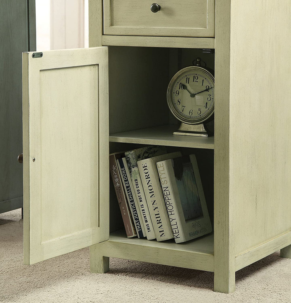 Transitional Side Table, Cabinet & Drawer With Raised Panel Front, White
