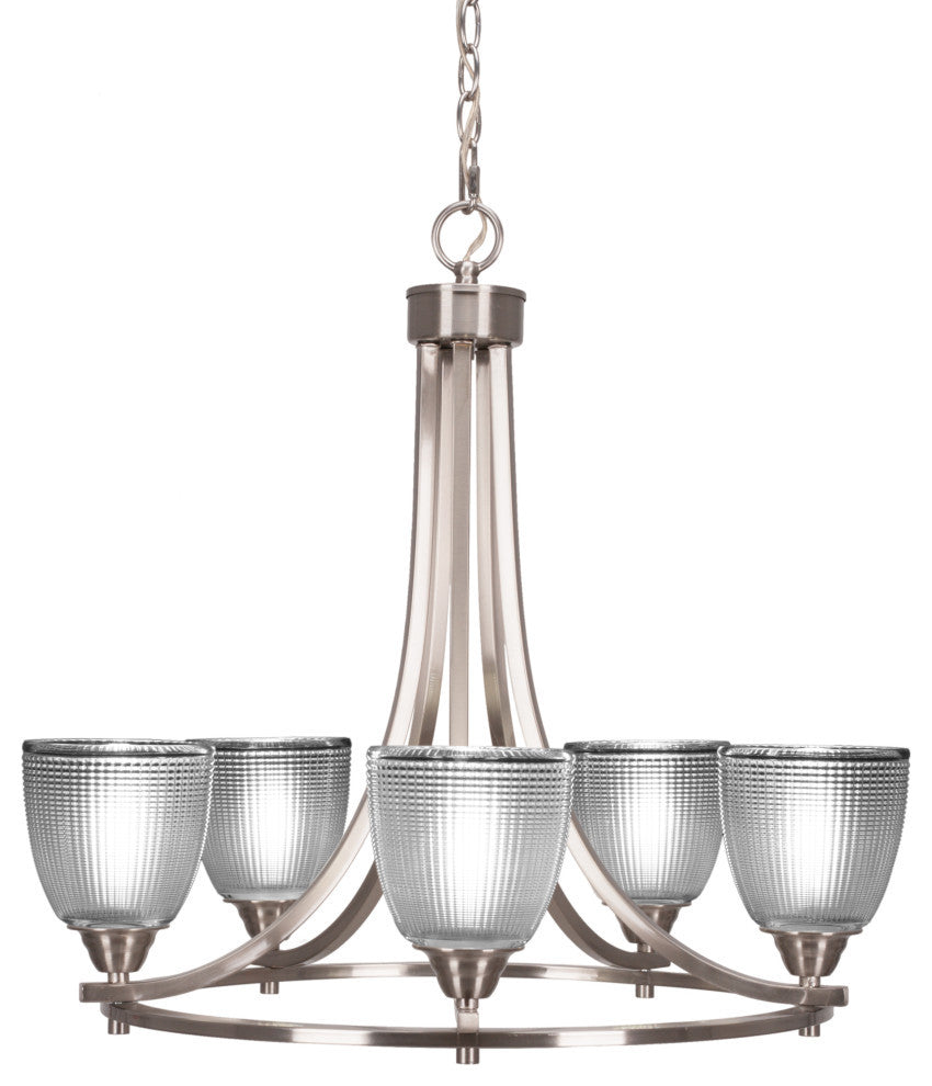 Paramount 5-Light Chandelier, Brushed Nickel, 5" Clear Ribbed Glass