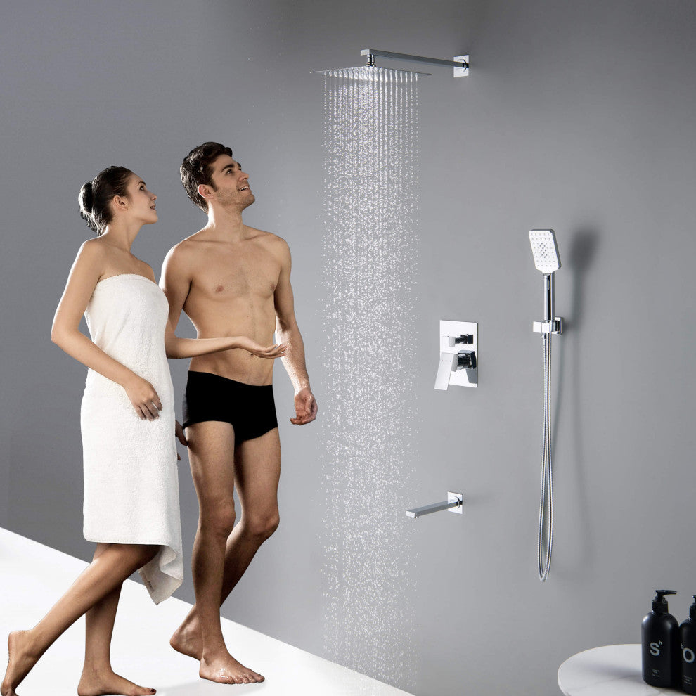Cube Pressure 3-Function Shower System, Rough-In Valve, Chrome
