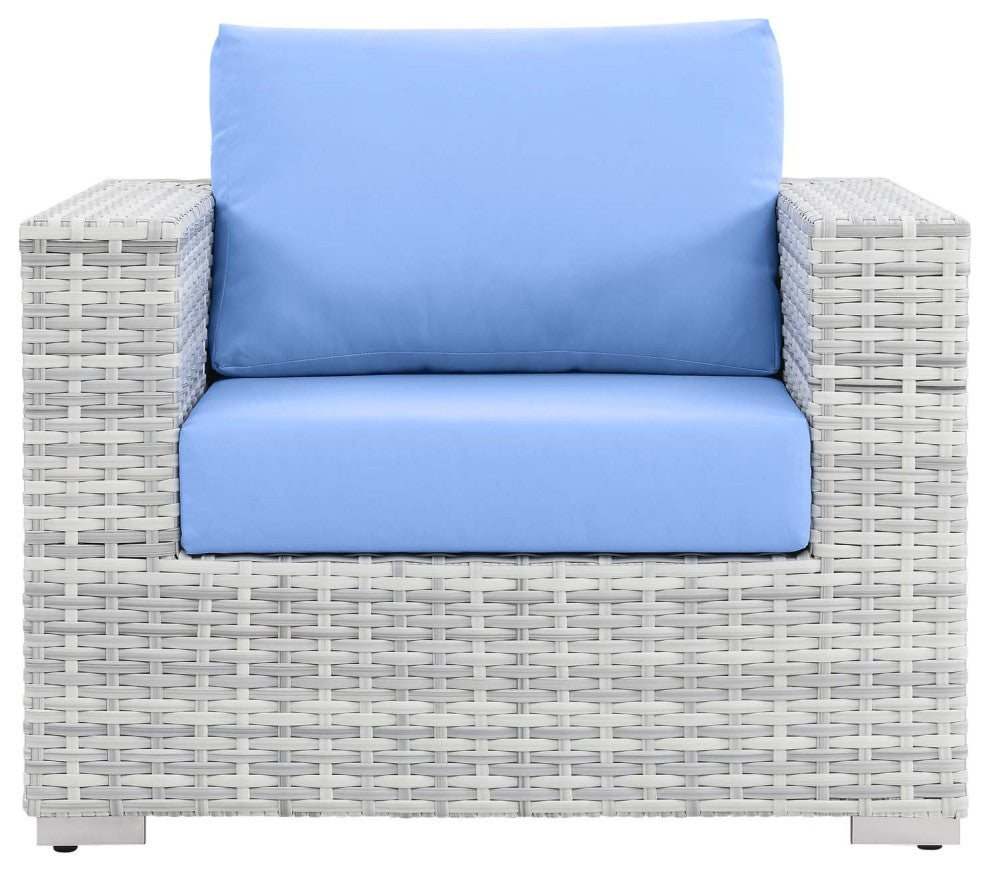 Lounge Chair Armchair, Rattan, Wicker, Gray Blue, Modern, Outdoor Patio