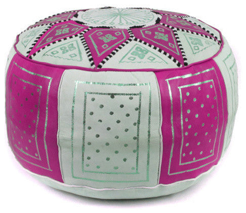 Golden Fez Stuffed Pouf, Fuchsia, Round Shape