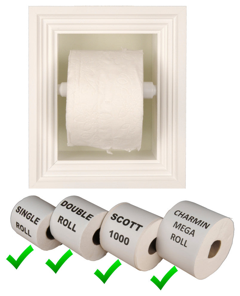 Tampa Recessed Solid Wood Toilet Paper Holder 7 x 8.5, White Enamel