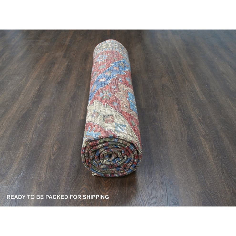 Red Heriz With All Over Design Soft Wool Hand Knotted Oversized Rug, 12'x14'10"