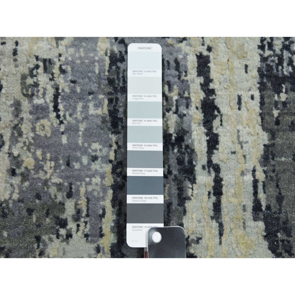 Charcoal Gray Wool and Silk Denser Weave Hand Knotted Runner Rug, 2'7"x10'2"