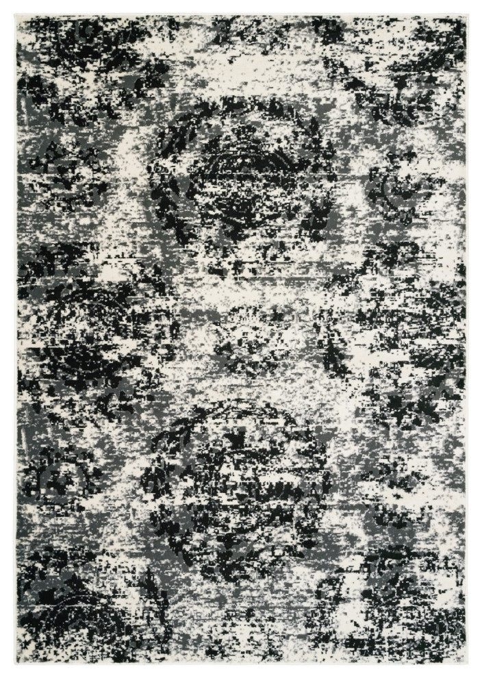 5" x 7" Black and White Abstract Area Rug