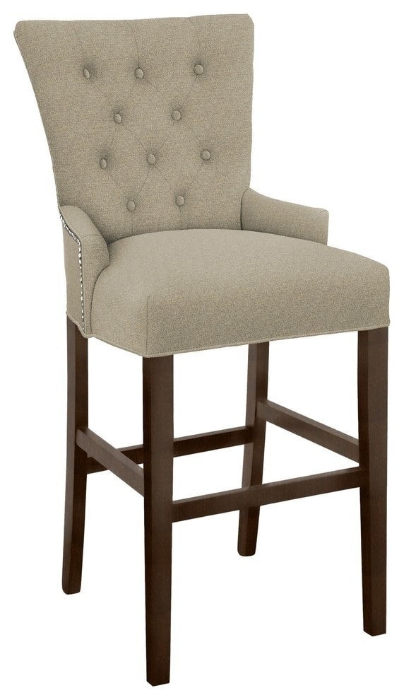 Modern Hekman Woodmark Sonya Bar Stool With Dark Nickel Nailhead Trim