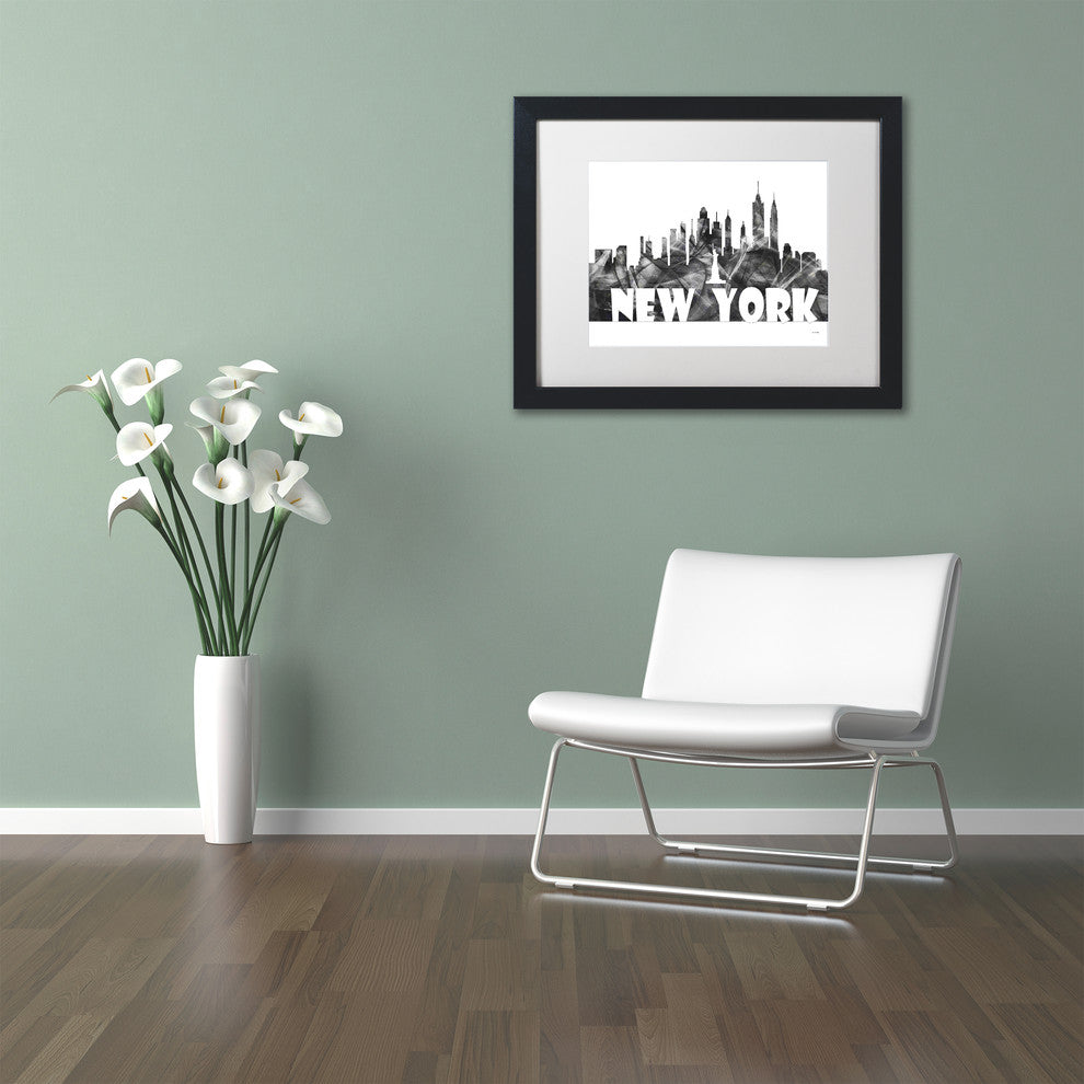 'New York New York Skyline Bg 2' Framed Art, Black Frame, White Matte, 14x11