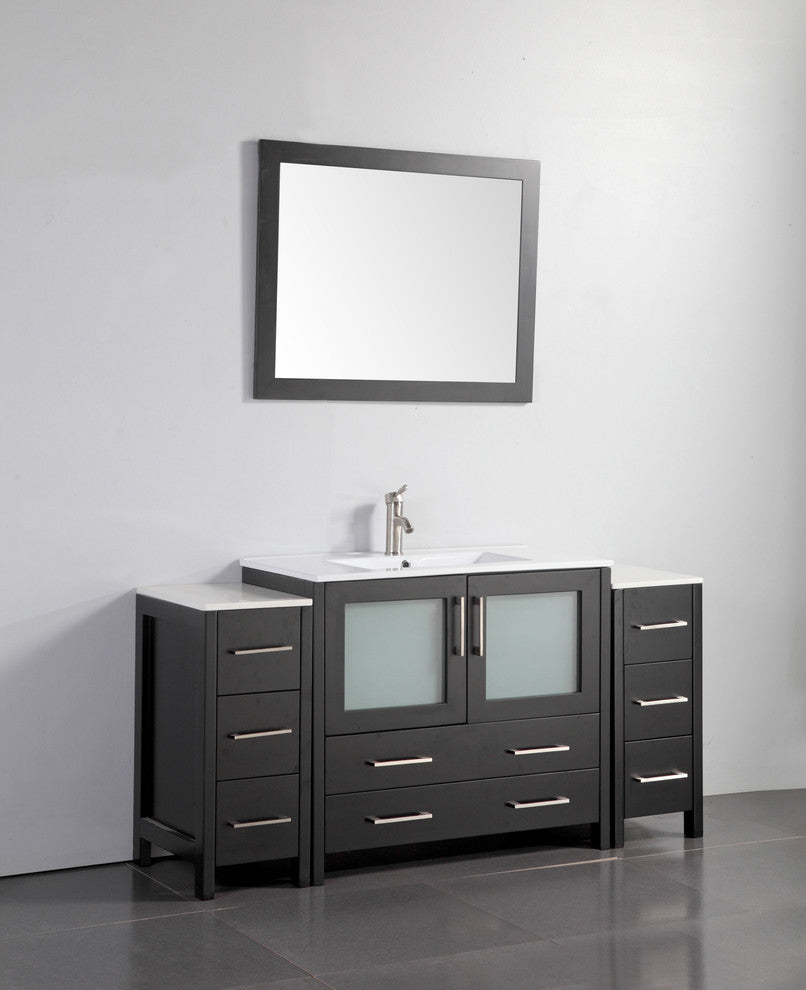 Vanity Art Single Vanity Set With Ceramic Top, 60", Espresso, Standard Mirror