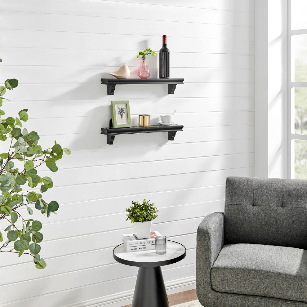 Danya B. Decorative 24" Floating Wall Decor Display Shelves, Set of 2, Black
