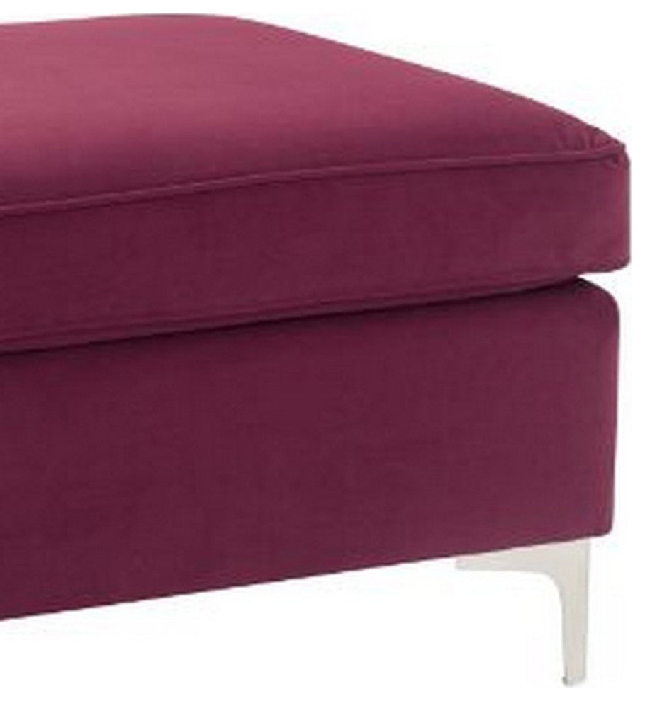 Benzara BM250602 Ottoman With Velvet Upholstery and Metal Legs, Red