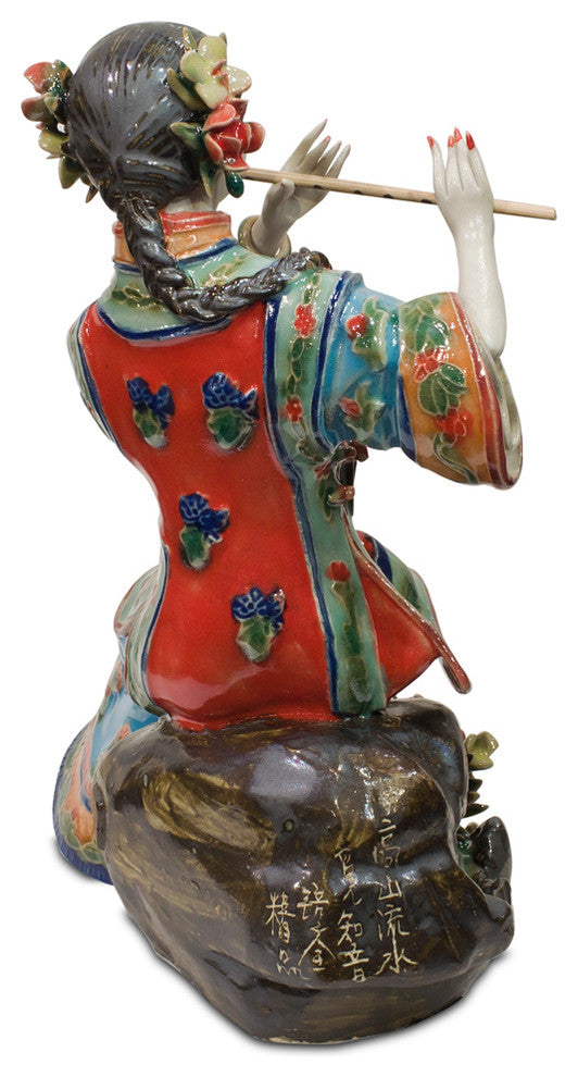 Chinese Porcelain Figurine, Shi Wan Lady Playing the Flute