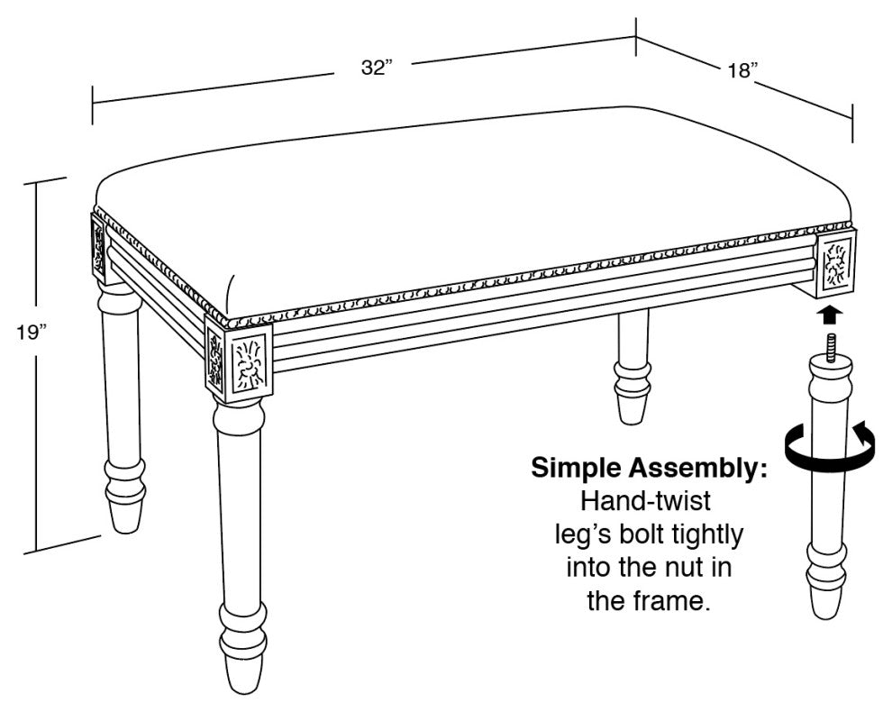 Blue Plaid Upholstered Wooden Bench, Antique White Wash