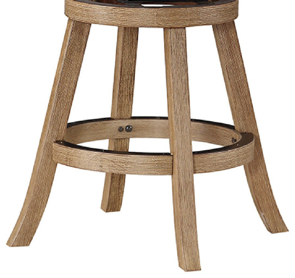 Adam 24 Inch Solid Wood Swivel Counter Stool, Slatted Back, Ivory