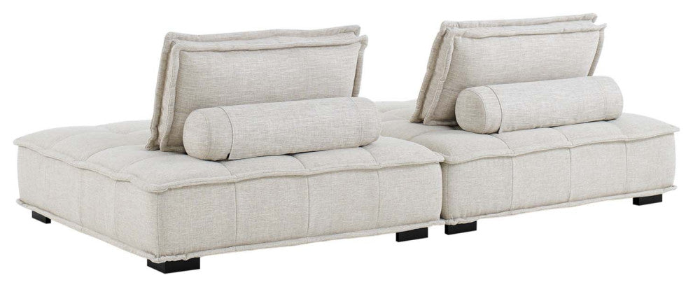 Tufted Loveseat Sofa Set, Fabric, Beige, Modern, Living Lounge Hotel Hospitality