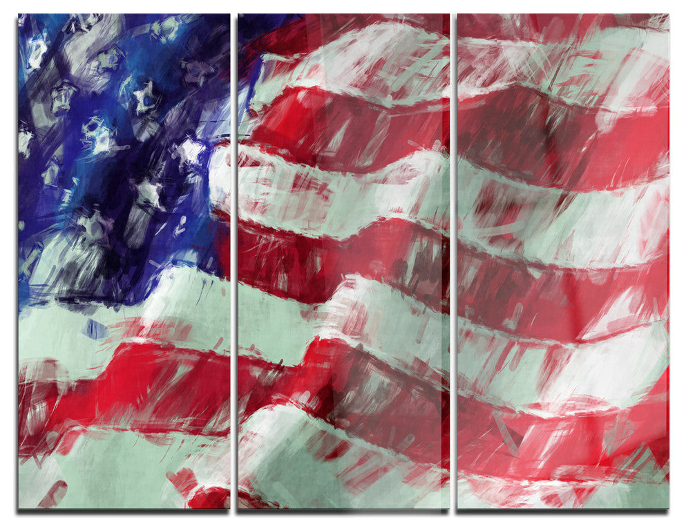 "USA Flag" Glossy Metal Wall Art, 3 Panels, 36"x28"
