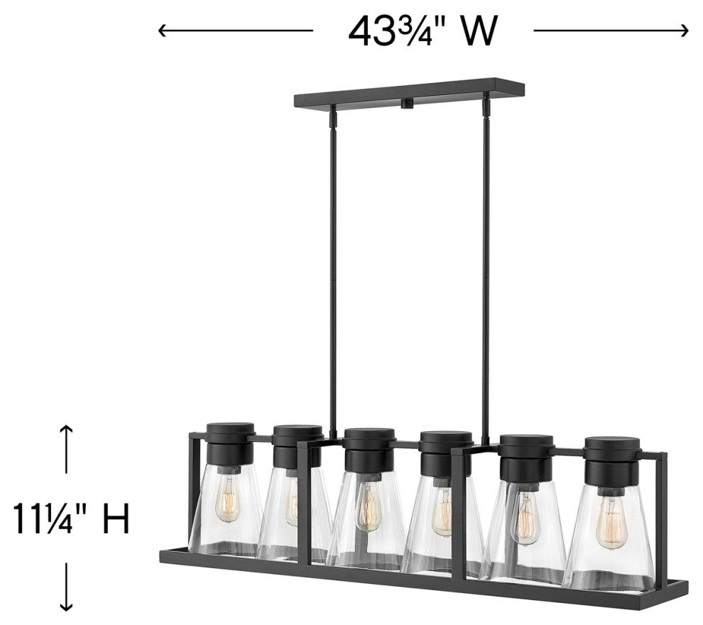 Hinkley Refinery Medium Six Light Linear, Black With Clear Glass