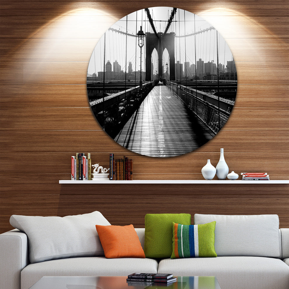 Dark Brooklyn Bridge, Cityscape Photo Disc Metal Artwork, 11"