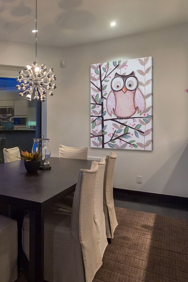 Marmont Hill, "1 Pink Owl" by Reesa Qualia Painting on Wrapped Canvas, 30x39