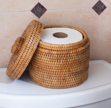 Artifacts Rattan Round Single Tissue Roll Box, Honey Brown