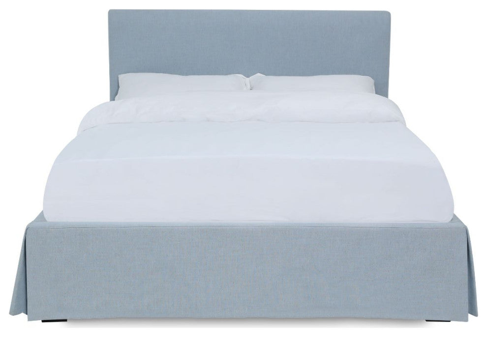 Modus Shelby Full Upholstered Skirted Storage Panel Bed in Sky