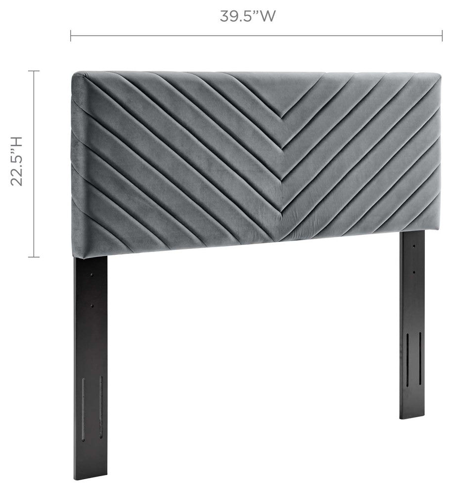 Tufted Headboard, Twin Size, Velvet, Dark Gray, Modern Contemporary