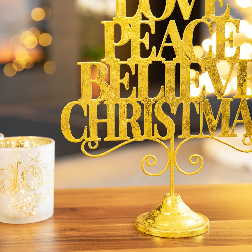 18.25"H Metal Gold Foil Christmas Table Tree