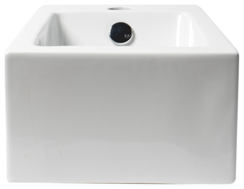 Abc116 White 20" Small Rectangular Wall Mounted Ceramic Sink With Faucet Hole