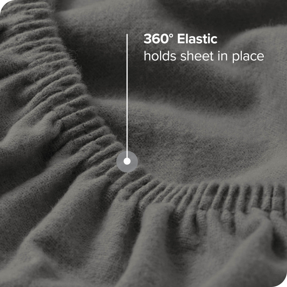 Bare Home Flannel Fitted Bottom Sheet, Gray, Queen, Single Sheet
