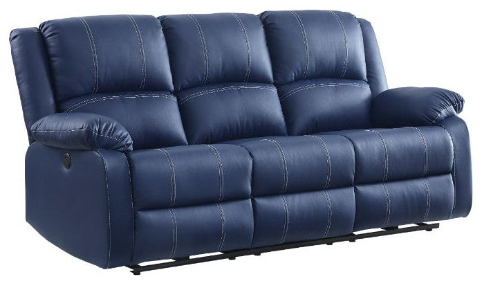 Zuriel Power Motion Sofa With USB, Blue Synthetic Leather