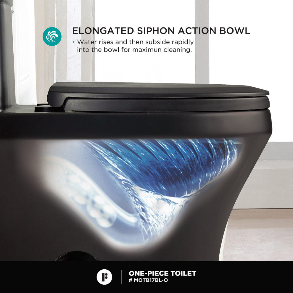 Fine Fixtures Dual-Flush Elongated One-Piece Toilet, Black Matte
