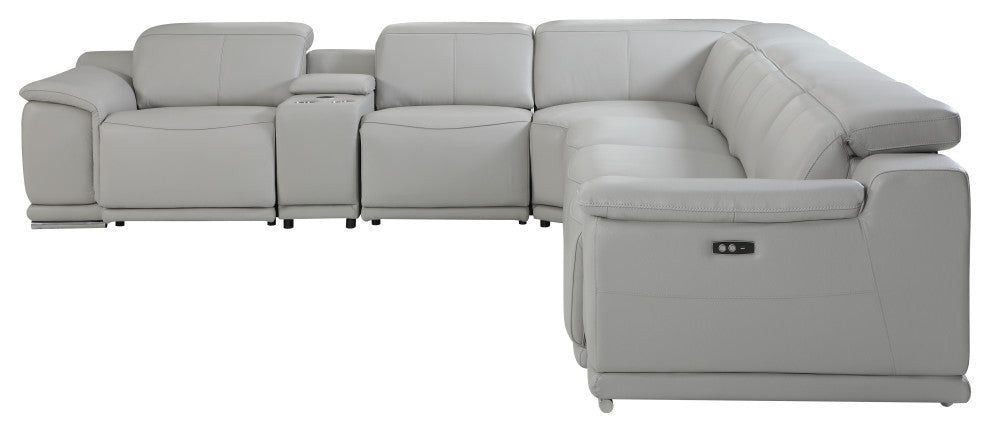 Federico 7-Piece L-Shaped Top Grain Italian Leather Sectional-4 Power Recliners, Light Gray
