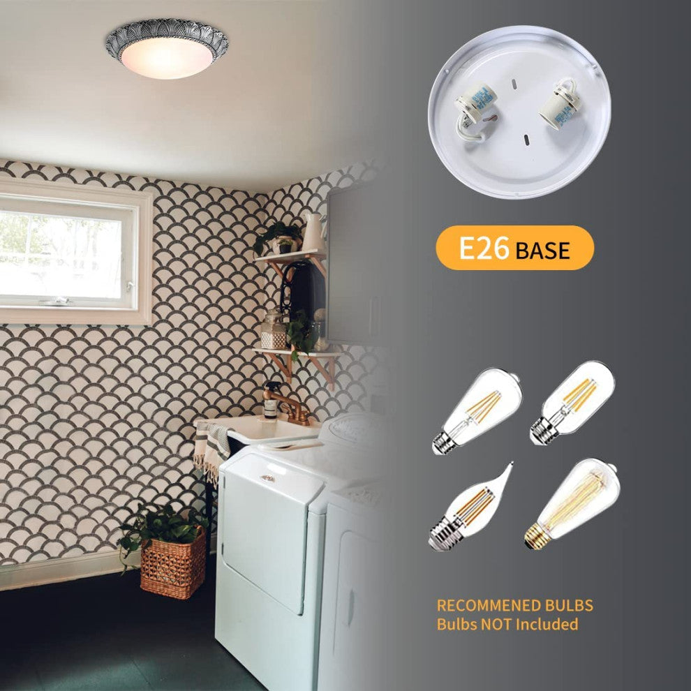 2 Light Flush Mount Ceiling Light, 13", Round