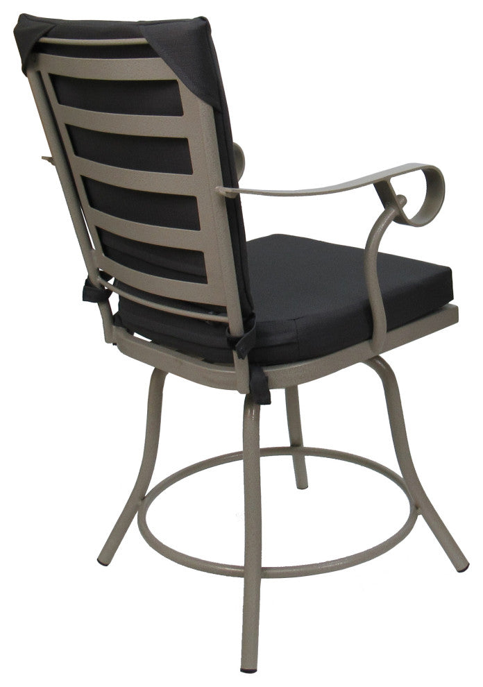 Outdoor/Indoor Patio Swivel Dining Chair Jamey With Arms, Dark Gray Linen - Beige